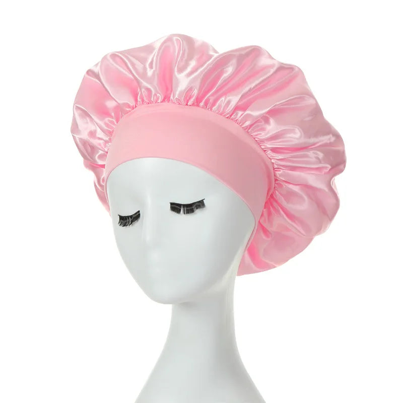 Women Satin Bonnet Spandex Wide Stretchy Band Bonnet Satin Cheveux Nuit Silk Sleeping Night Cap Bonnets for Women