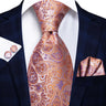 Hi-Tie Men's Tie Set Orange Black Paisley Silk Wedding Ties For Men New Fashion Design Quality Hanky Cufflinks Set Dropshipping