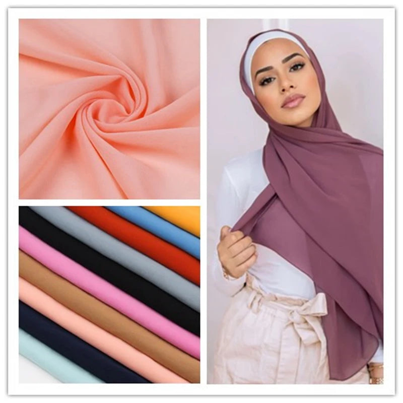 Multicolor soft women plain bubble chiffon scarf hijab wrap femme foulard shawls headband muslim hijabs scarves