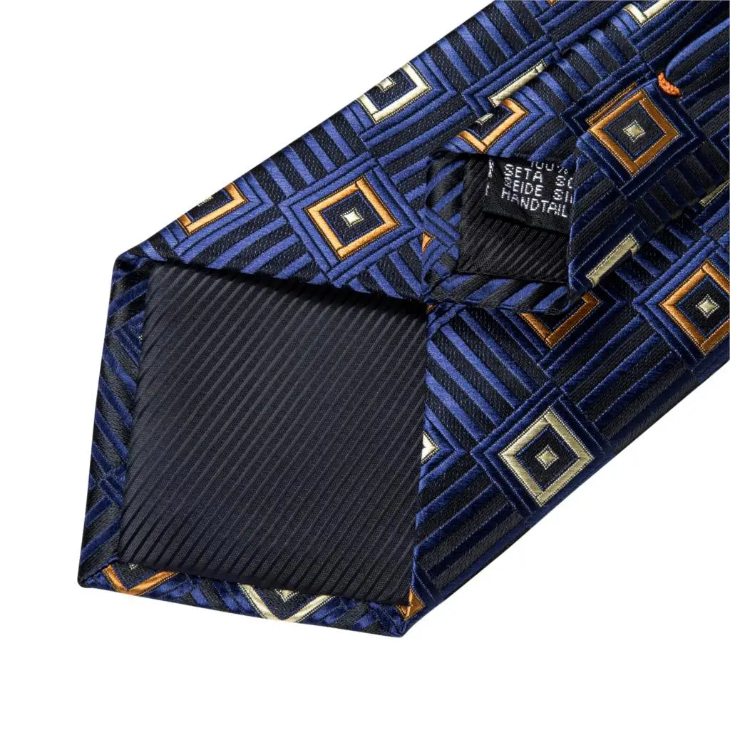 DiBanGu 8cm Blue Plaid Paisley Dot 100% Silk Men Tie Business Formal Wedding Party Necktie Hanky Cufflinks Set Mens Ties Gift