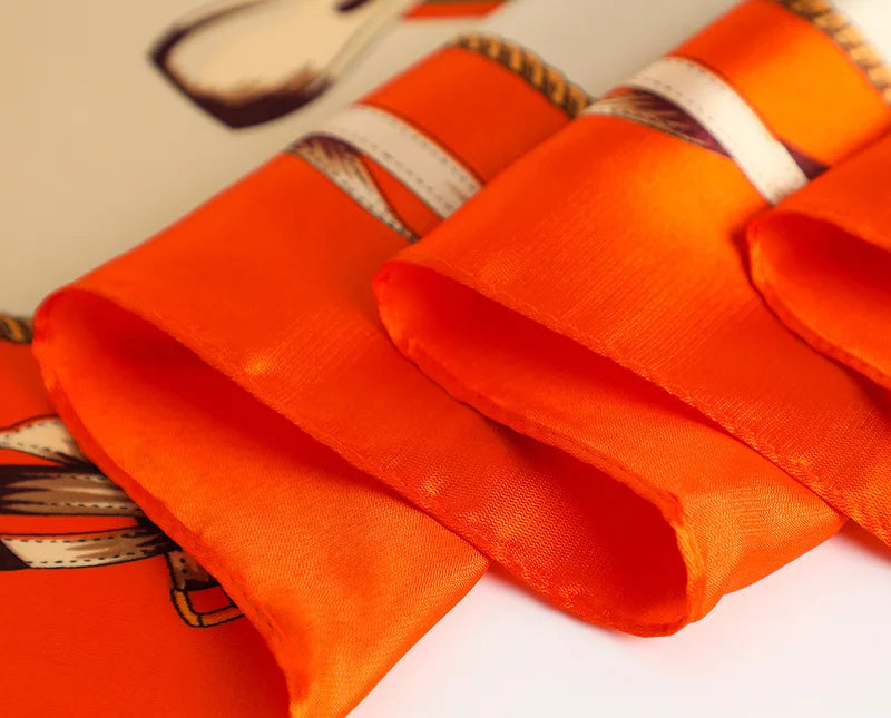 Handkerchiefs Hair Silk Scarf 90*90cm Print Satin Big Square Silk Scarves Shawls for Women Luxury Brand Designer Hijab Headband