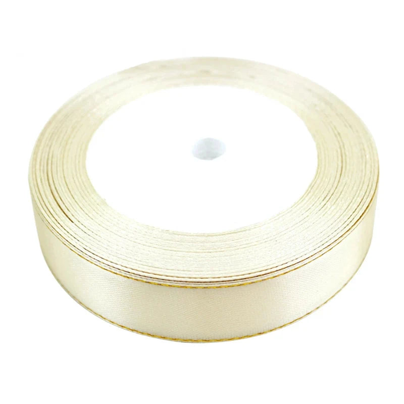 (25 yards/lot) Cream White Gold Ribbon high quality satin ribbons gift packaging