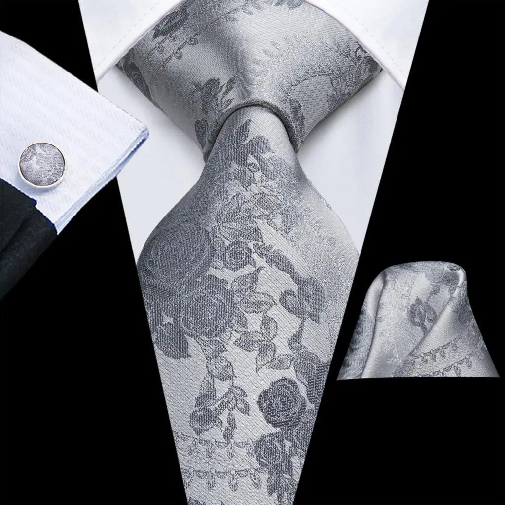 Hi-Tie Luxury Floral Paisley Ties for Men Male Desigenr Red Green Snow Ties for Christmas Adult Silk Tie Hanky Cufflinks Tie Set