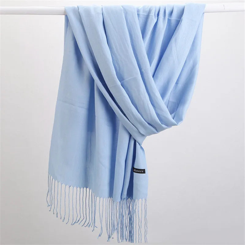 Fashion Solid Color 2021 Women Scarf Winter Hijabs Tessale Tassels Long Lady Shawls Cashmere Like Pashmina Hijabs Scarves Wraps