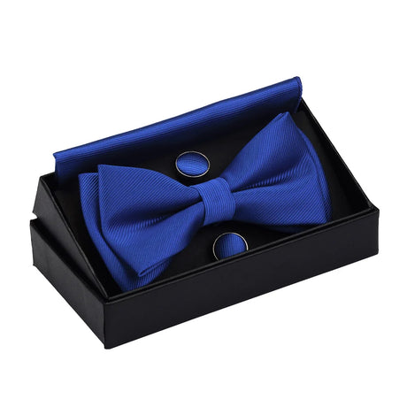 Solid Bow Tie Set Different Size Up and Down Men's Plain Bowtie Handkerchief Cufflinks Gift Box Set For Men Wedding Fashion Ties