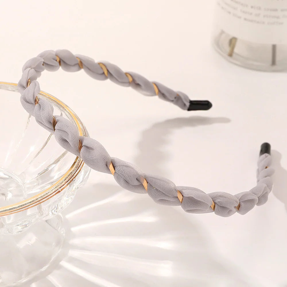 Organza Hairbands For Women Cross Weaving Hair Hoop Bands Korea Fashion Bright Silk Metal Headband Girls Hair Accessories Turban