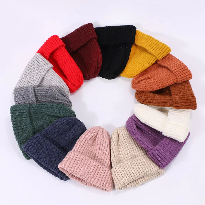 Beanies Cap Children Hat Pure Colour Skullies for Knitting Autumn Winter Warm Solid Color Girl High Quality Outdoor Fashion