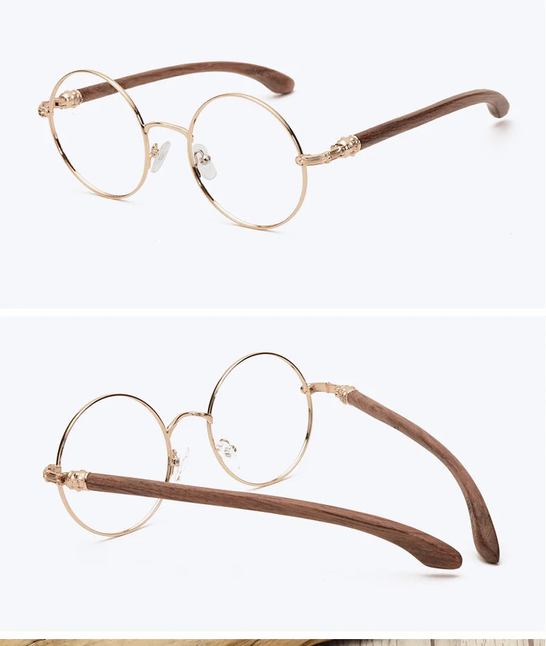 Japan Real Wood Temple Titanium Vintage Round Glasses Frame Men Women Myopia Optical Frames Prescription Frame Oculos De Gafas