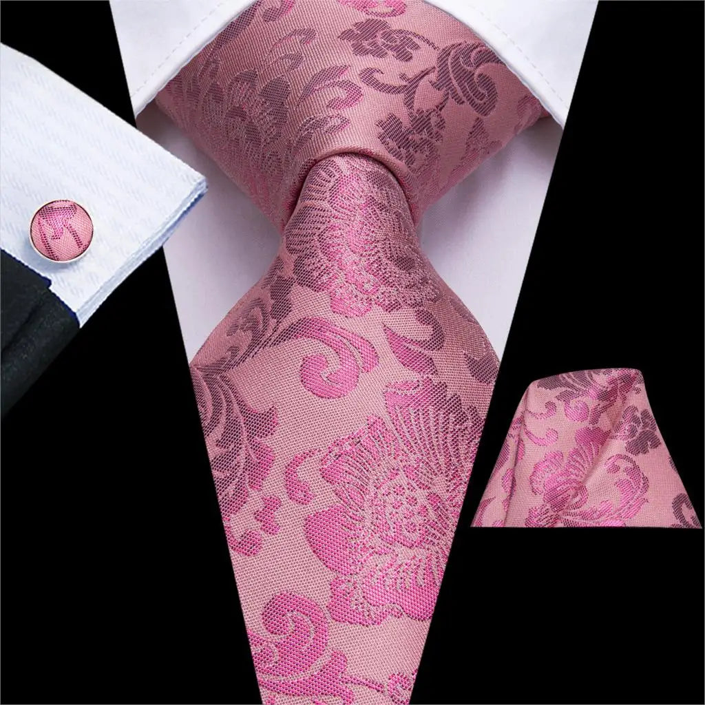 Hi-Tie Luxury Floral Paisley Ties for Men Male Desigenr Red Green Snow Ties for Christmas Adult Silk Tie Hanky Cufflinks Tie Set