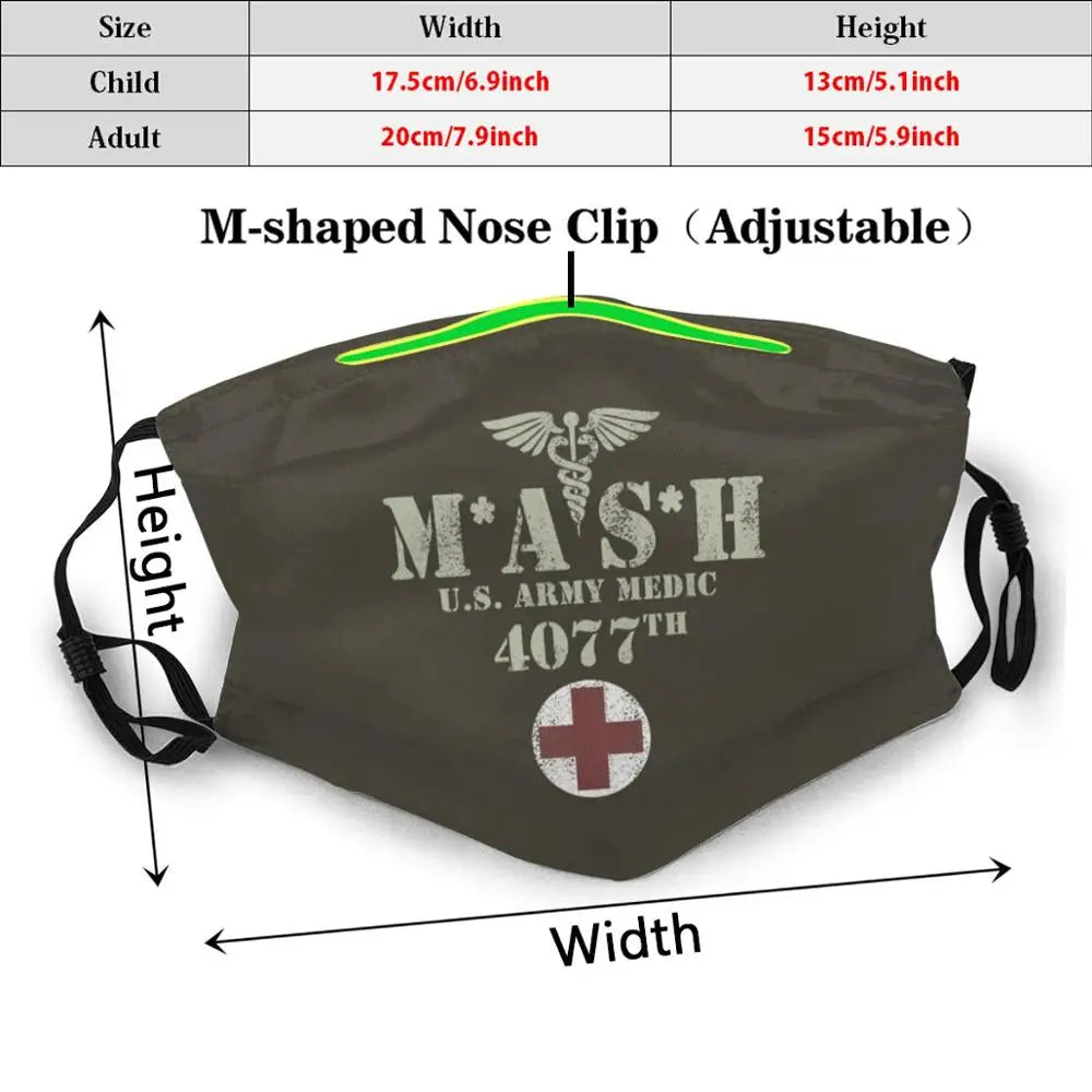 Mash ( Distressed Design ) Funny Print Reusable Pm2.5 Filter Face Mask Mash 4077 4077Th Mash 4077 Hawkeye Kinger Alan Alda War