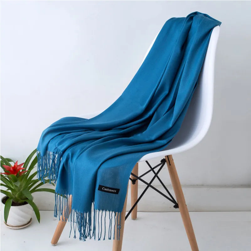 Fashion women scarf thin shawls Solid Color Women Scarf Winter Hijabs Tassels Long Cashmere Like Pashmina Hijabs Scarves Wraps