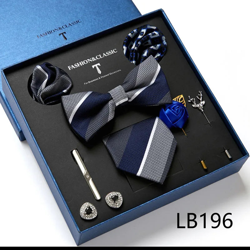 Holiday Gift Box Tie For Men Tie Handkerchief Pocket Squares Cufflink Set Necktie Box Man Dark Grey April Fool's Day