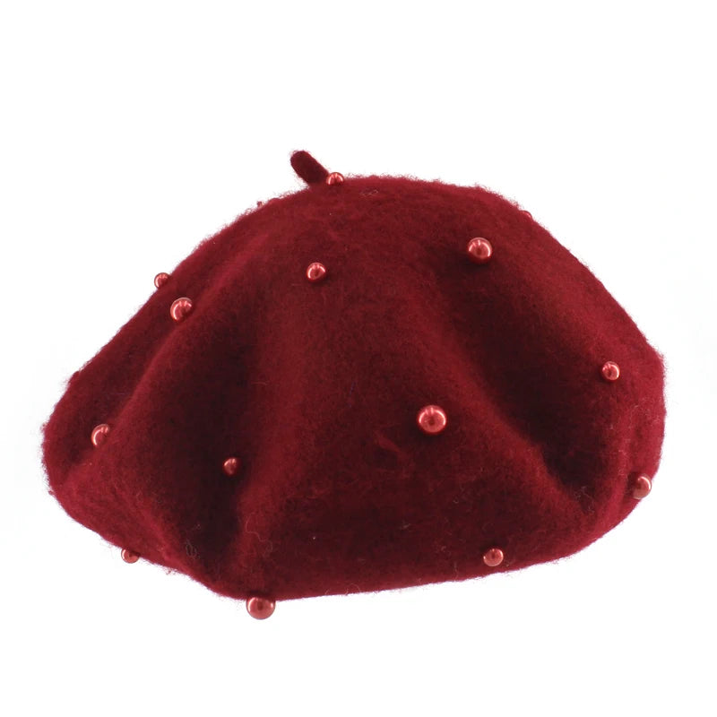 Wool Kids Winter Hat for Girls Retro Baby Beret Hats with Pearls Autumn Winter Kids Cap for Children Accessories 2-6Y