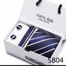 Brand 100% Silk Ties Gift box Office  Men Classic Party Wedding striped 7.5cm Silk Wedding  Floral Tie Necktie Handkerchief Set