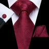 Hi-Tie Mens Gift Tie Set Red Wine Burgundy Paisley Silk Wedding Tie For Men Fashion Design Quality Hanky Cufflink Dropshipping