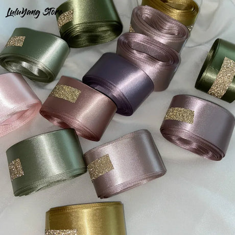 25 38mm 5Meters High Quality Single Face Satin Ribbon Gold Pink Ribbons For Party Wedding Decoration Bridal Rose White Gift Wide