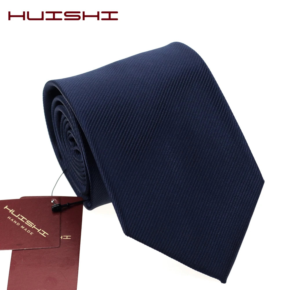 HUISHI 8CM 8 Styles Men's Solid Dark Blue Color Neck Tie 6cm Waterproof Jacquard Necktie Daily Wear Cravat Wedding Party For Men