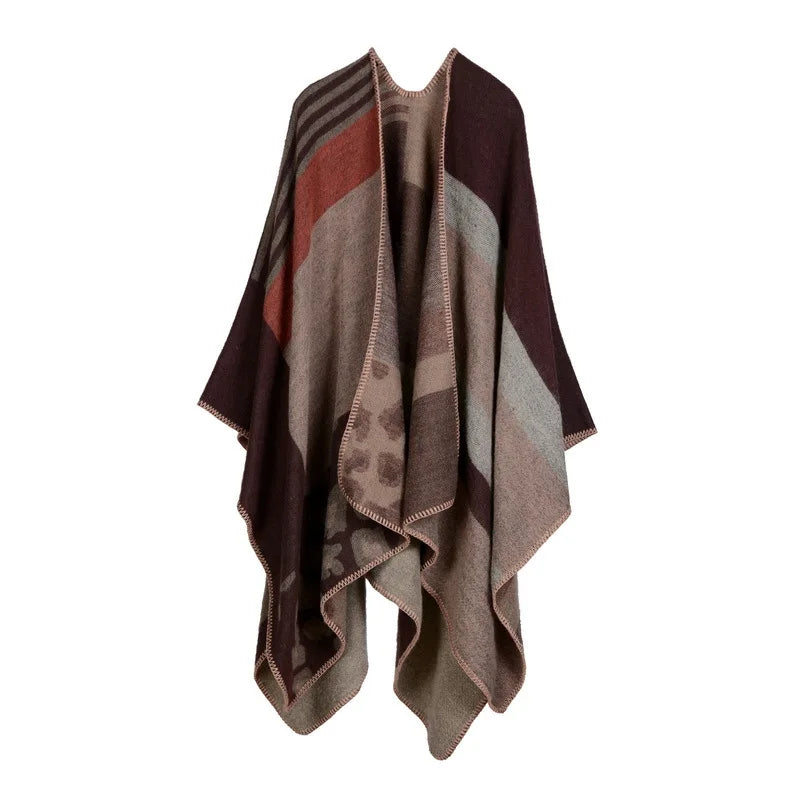 Luxury Brand Geometric Poncho 2024 Cashmere Scarves Women Winter Warm Shawls and Wraps Pashmina Thick Capes Blanket Femme Scarf