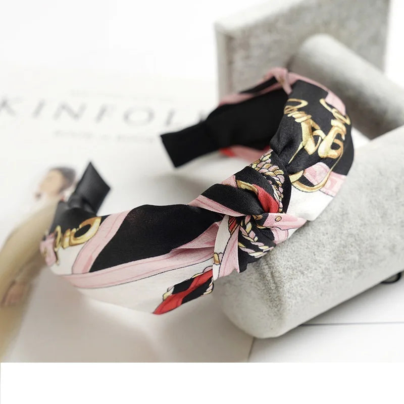 Women Elegant Top Knot Headband Print Dot Hairbands Girls Striped Plaid Flower Hair Hoop Fashion Hair Accessories FG0320
