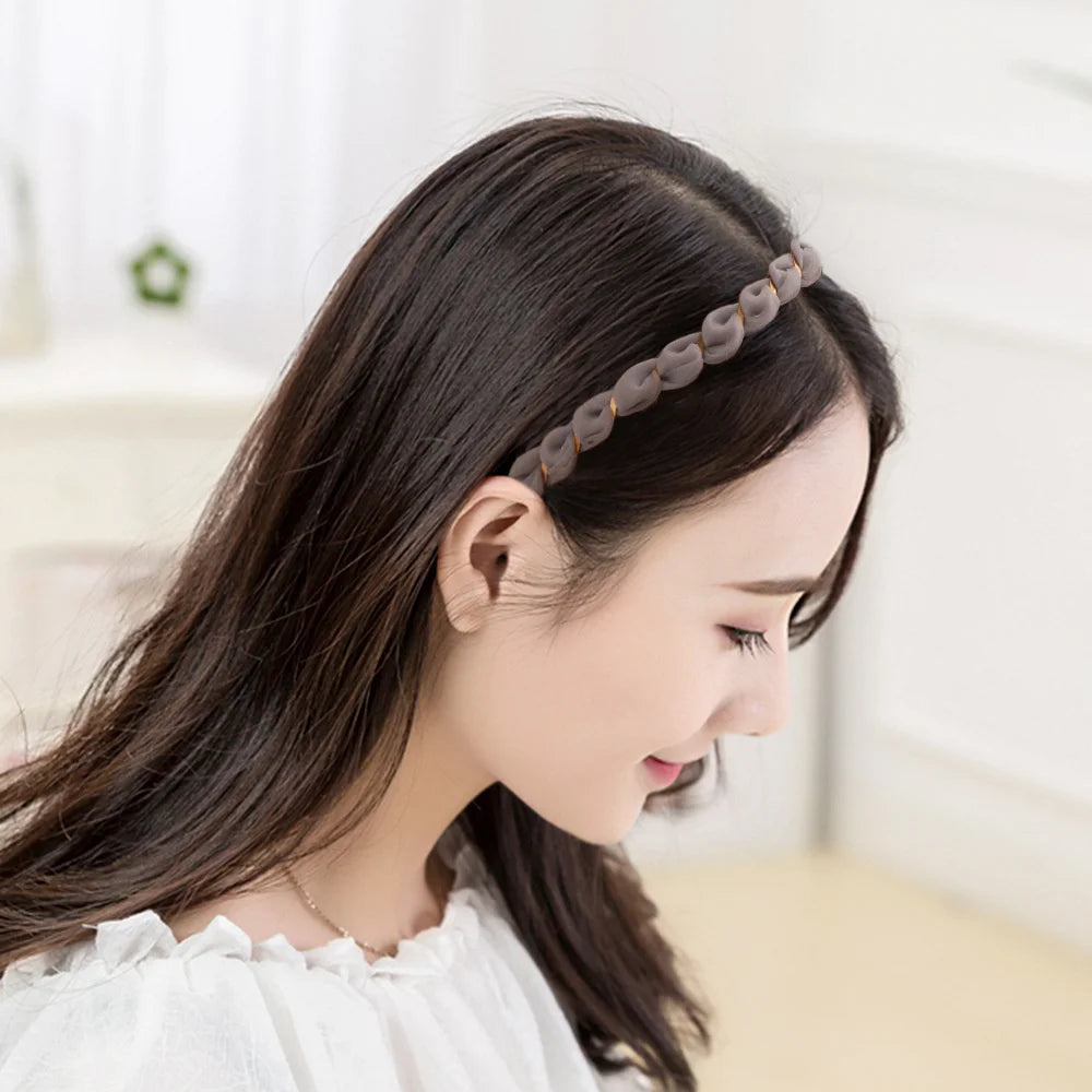 Organza Hairbands For Women Cross Weaving Hair Hoop Bands Korea Fashion Bright Silk Metal Headband Girls Hair Accessories Turban