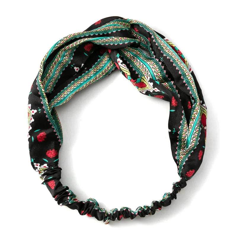 Women Girls Summer Bohemian Hair Bands Print Headbands Retro Cross Turban Bandage Bandanas HairBands Hair Accessories Headwrap