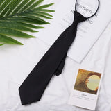 1PC Ties Student Retro Black Solid Silky Narrow Neck Tie Slim Smooth Women Zipper Necktie Casual Elegant All-match Trendy Unisex