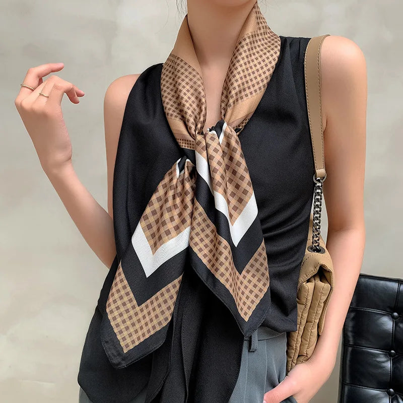 Female Foulard fashion Silk Square Scarf For Women 90*90cm Neck Hair Tie Band Designer Soft Neckerchief Hijab foulard en soie