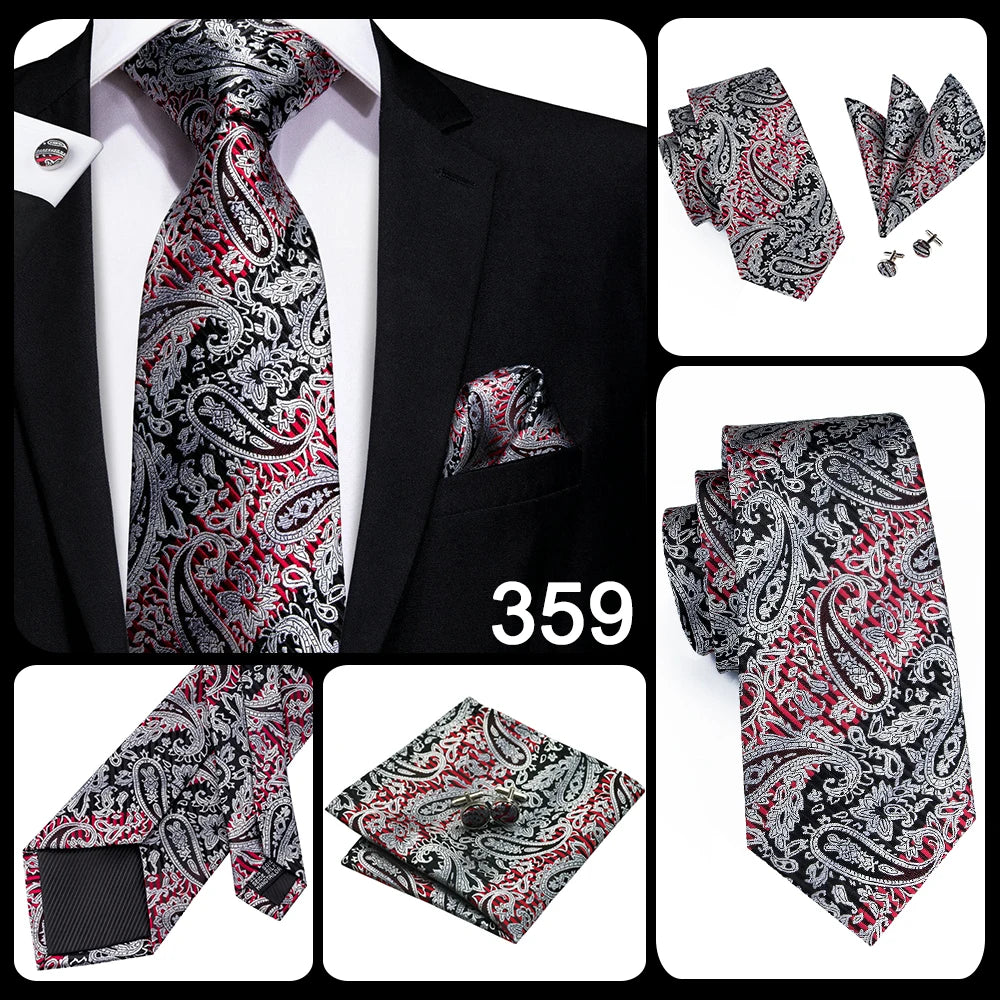 Hi-Tie Men's Tie Set Gold Paisley 100% Silk 8.5cm Wedding Ties For Men New Fashion Design Hanky Cufflinks Set Quality Necktie