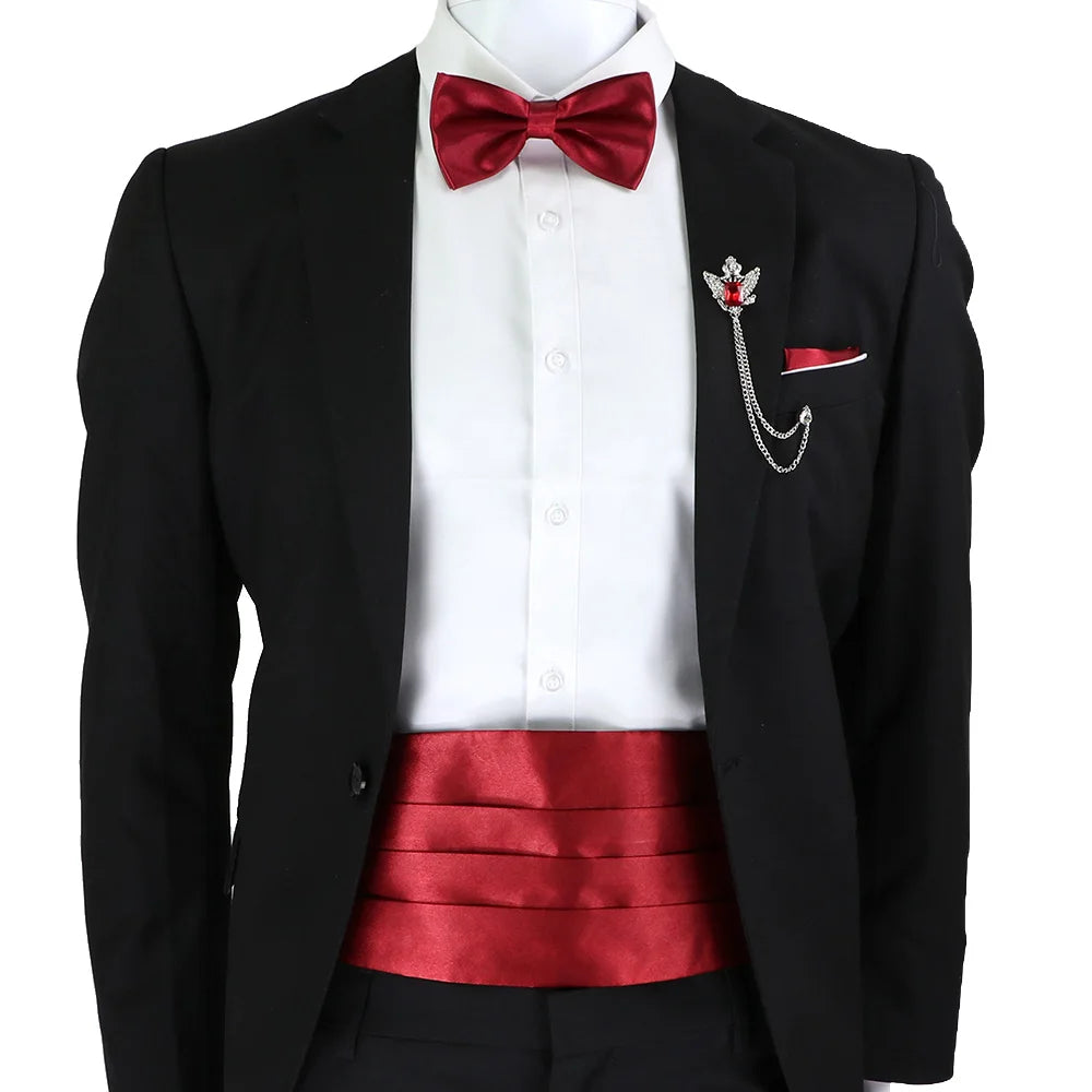 New Fashion Mens Cummerbund Bow Tie Brooch Set Black Red Blue   Waist Seal For Formal Tuxedo Business Suit Dinner Accessories