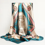 Handkerchiefs Hair Silk Scarf 90*90cm Print Satin Big Square Silk Scarves Shawls for Women Luxury Brand Designer Hijab Headband