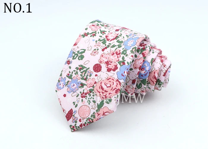 New Men's Floral Neck Ties Casual Cotton Slim Tie Skinny Wedding Party Suit Collar Flower Neckties Gravata Accessories Gift