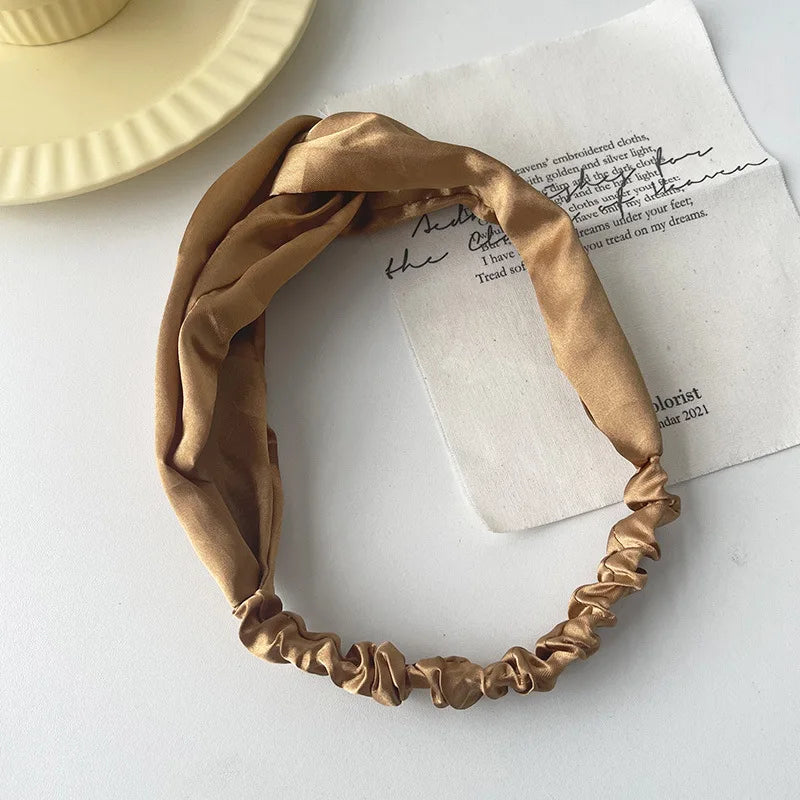 Satin Silk Solid Cross Top Knot Headband Elastic Hair Band Women Girls Scrunchies Hairband Turban Bandanas Hair Accessories New