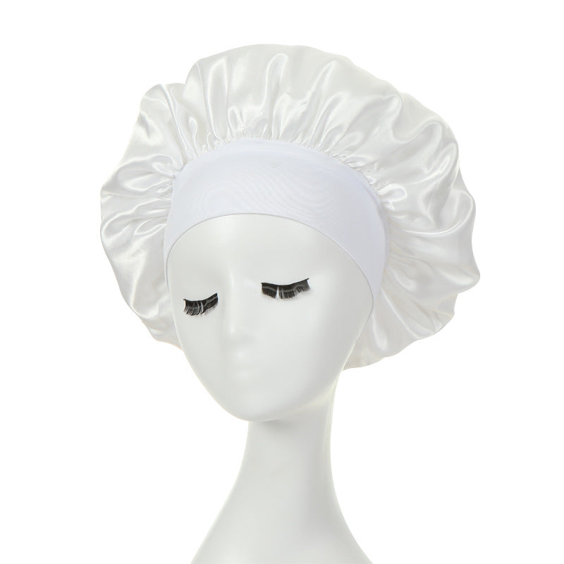 Women Satin Bonnet Spandex Wide Stretchy Band Bonnet Satin Cheveux Nuit Silk Sleeping Night Cap Bonnets for Women
