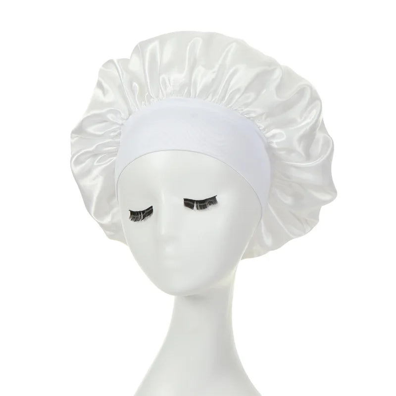 Women Satin Bonnet Spandex Wide Stretchy Band Bonnet Satin Cheveux Nuit Silk Sleeping Night Cap Bonnets for Women