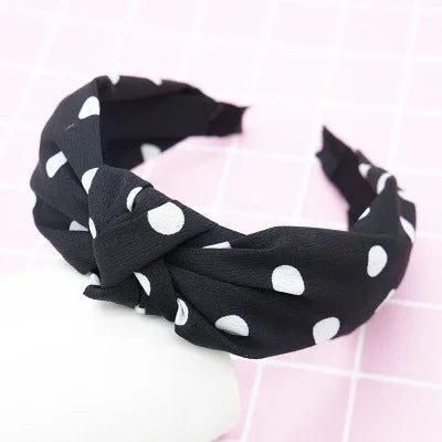 Women Elegant Top Knot Headband Print Dot Hairbands Girls Striped Plaid Flower Hair Hoop Fashion Hair Accessories FG0320