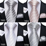 Fashion Striped Tie For Men Red Wine White Silk Wedding Tie Hanky Cufflink Gift Tie Set DiBanGu Novelty Design Business MJ-7337