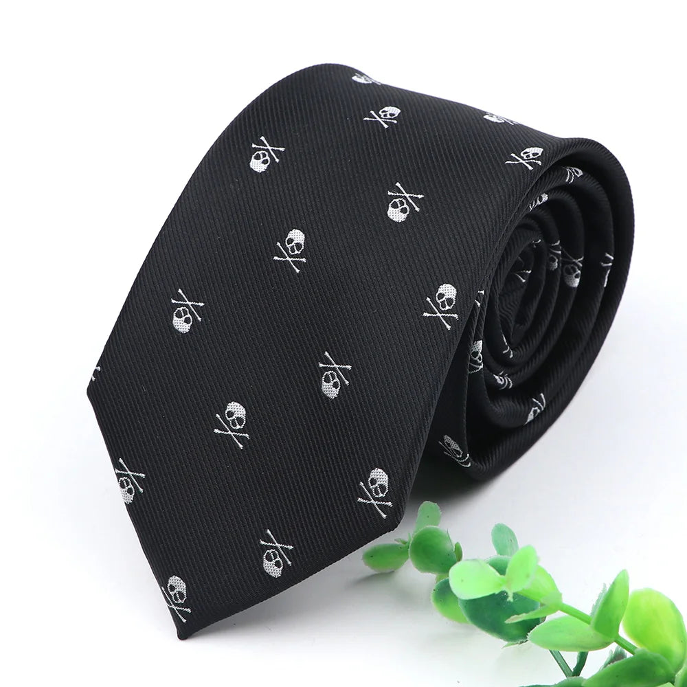 Skull Ties For Men New Casual Slim Classic Polyester Neckties Fashion Man Tie for Wedding Halloween Party Male tie Neckwear