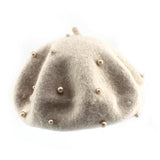 Wool Kids Winter Hat for Girls Retro Baby Beret Hats with Pearls Autumn Winter Kids Cap for Children Accessories 2-6Y