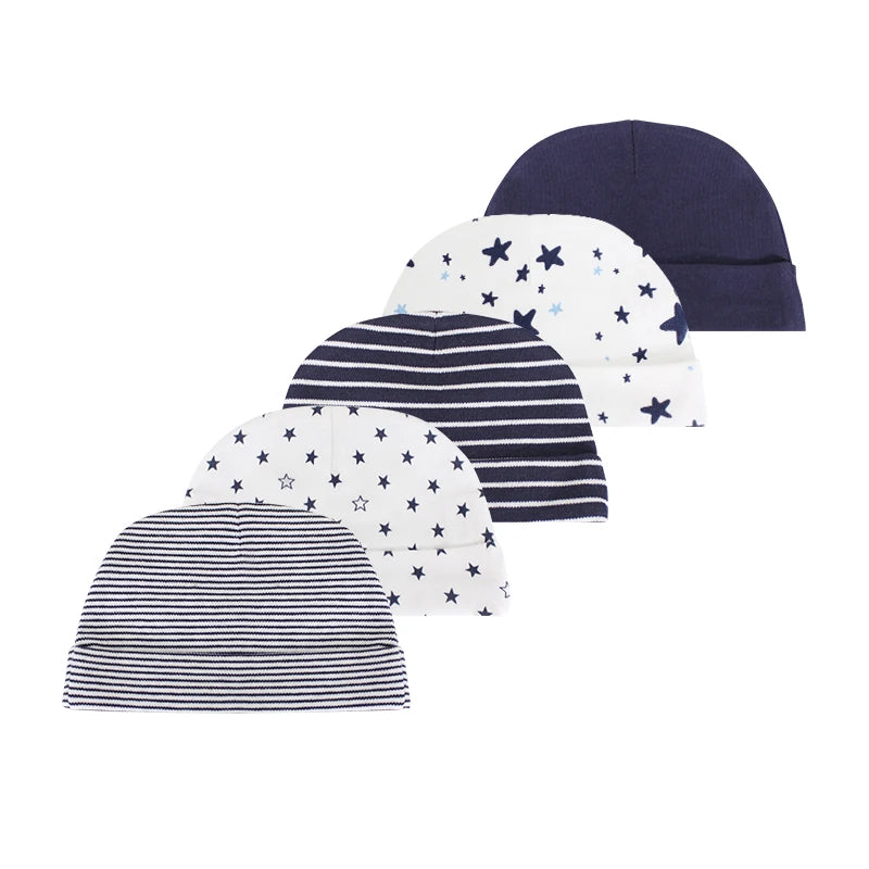 New Born Baby Boy Hats 3/5Pieces Cotton Baby Girls Hats Cartoon 0-6Months Unisex Soft Solid Color Infant Accessories