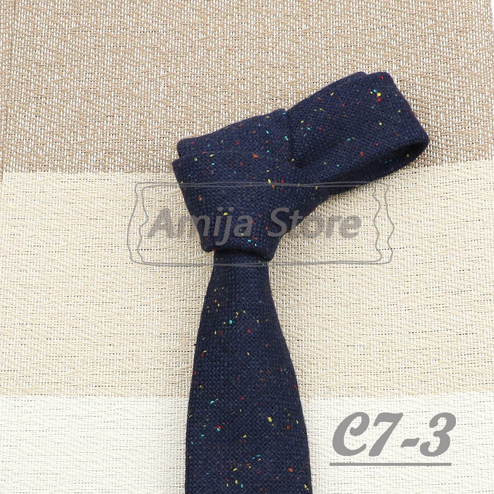 High Quality 100% Wool Tie Slim Solid Red Yellow Blue Ties Handmade Casual Fashion Men Woven Skinny Necktie For Wedding Party