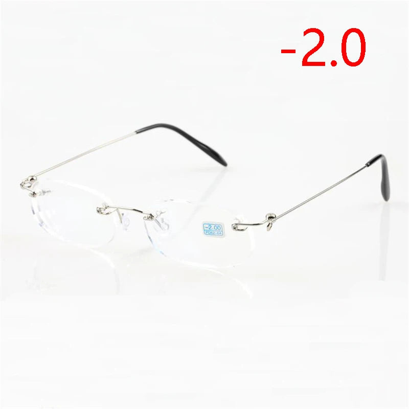 Frameless Nearsighted Glasses Finished Women Men Metal Leg Rimless Square Diopter Eyeglasses  -1.0 -1.5 -2.0 -2.5 -3.0 -3.5 -4.0