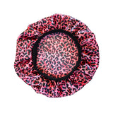 Leopard Print Satin Bonnet Cap Wide Rubber Band Nightcap Hair Care Hat