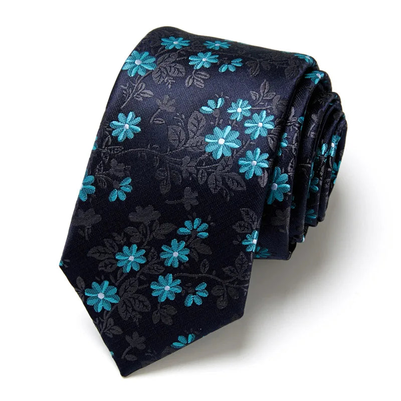 Brand 100% Silk New Men's Tie 7.5cm Blue Necktie Green & Orange Silk Gravatas For Men Paisley Floral Fit Wedding Workplace Slim