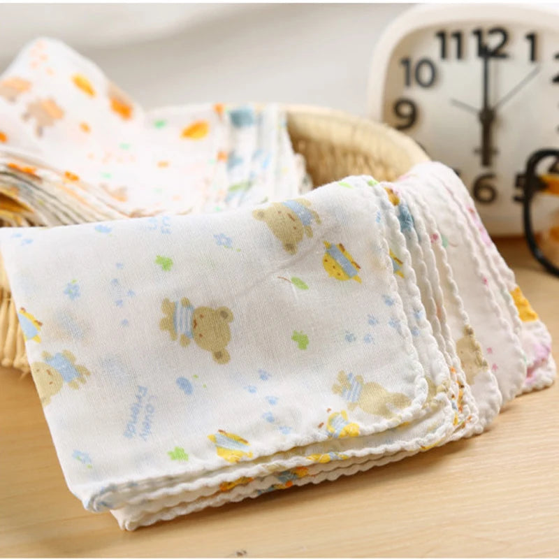 HAPPY MONKEY 5PCS Baby Feeding Towel Teddy Bear Bunny Dot Chart Printed Children Small Handkerchief Gauze Nursing 20CM*20CM