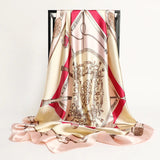 Handkerchiefs Hair Silk Scarf 90*90cm Print Satin Big Square Silk Scarves Shawls for Women Luxury Brand Designer Hijab Headband