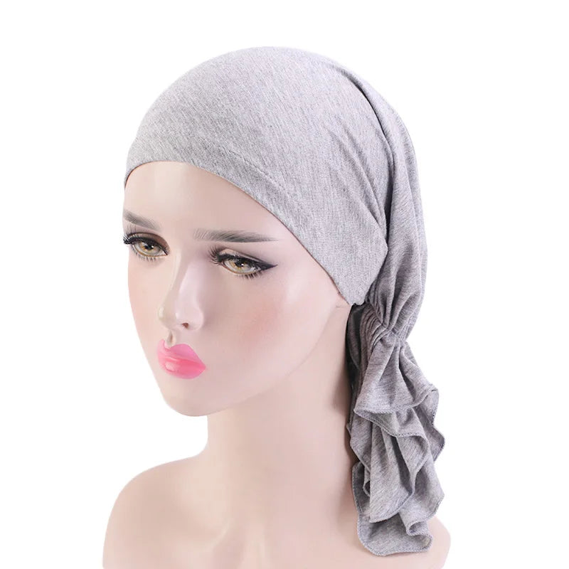 New Muslim Bamboo Pre-Tied Scarf Ladies Chemo Cap Women Turban Hat Headwear Headscarf Wrap Cancer Bandanas Hair Accessories