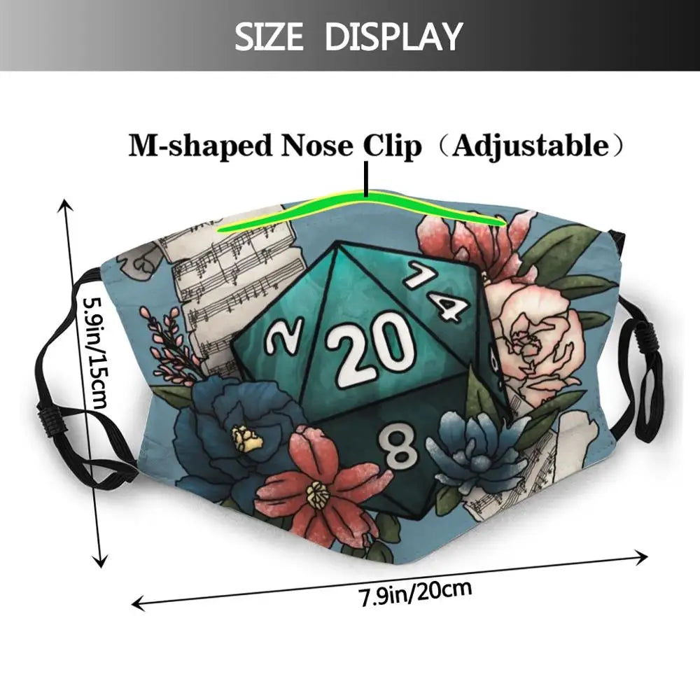 Bard Class D20 - Tabletop Gaming Dice Funny Print Reusable Pm2.5 Filter Face Mask D20 D D Dnd Tabletop Gaming Dice Feminine