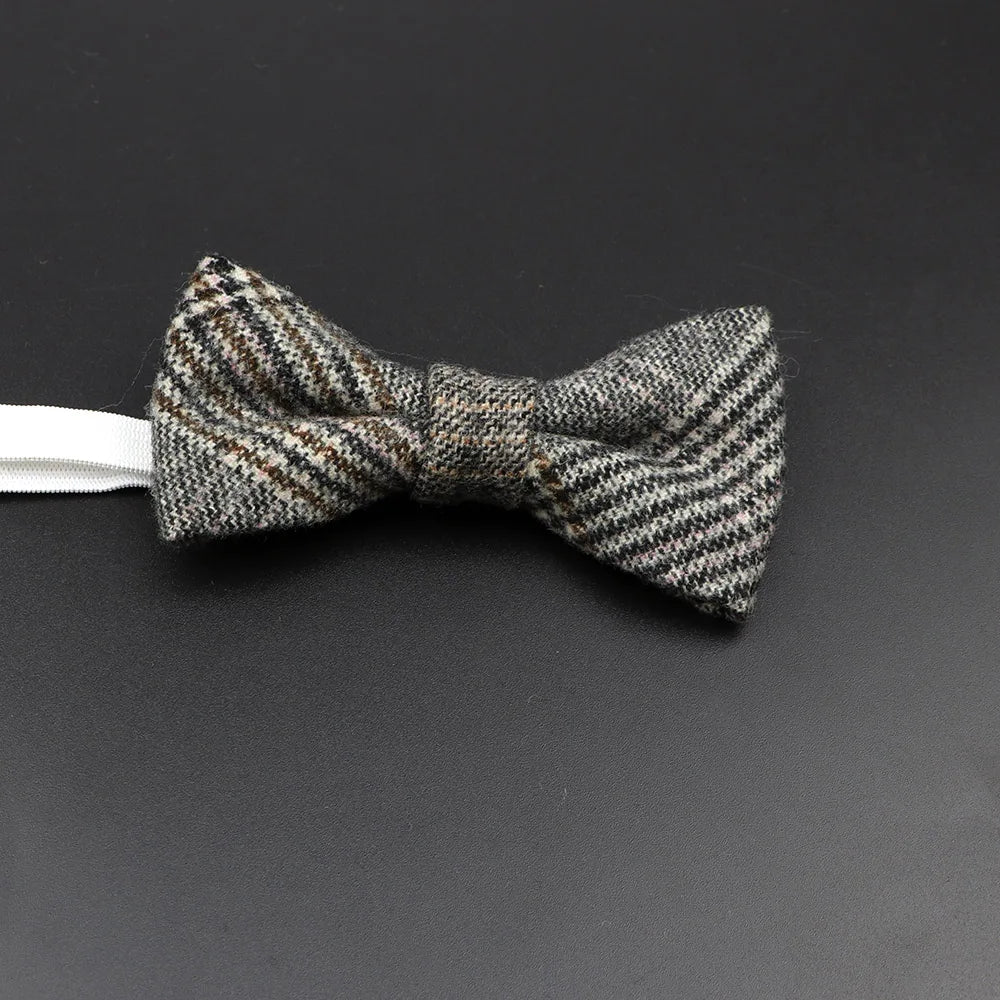 Brand New Wool Bowtie Woven Plaid Stripped Formal Bow Tie Brown Grey Butterfly Mens Wedding Party Dress Shirt Suit Accessories