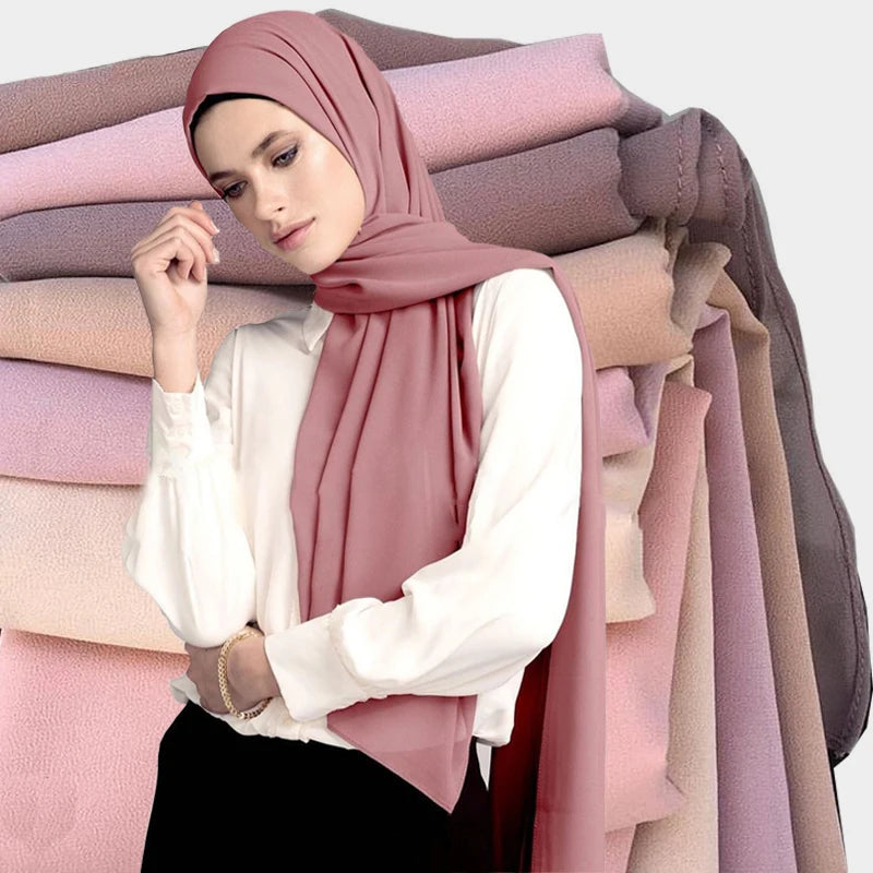 Multicolor soft women plain bubble chiffon scarf hijab wrap femme foulard shawls headband muslim hijabs scarves