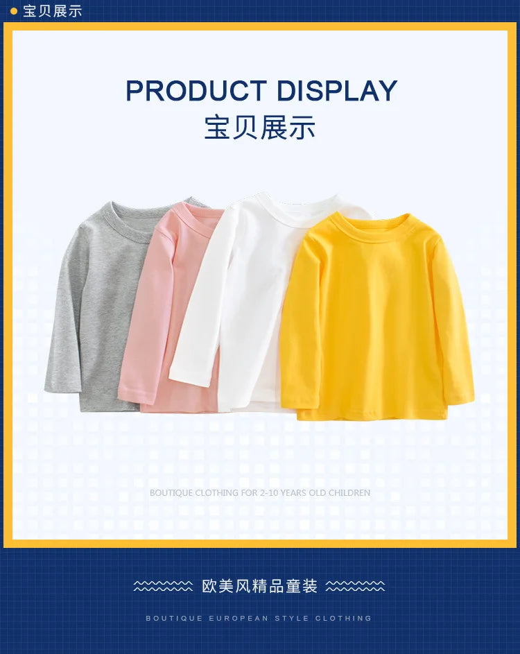 7 Colours Children's T-shirt Cotton Long Sleeve Solid Colour Base Coat Leisure Wear Boys Girls Tops Kids Clothes